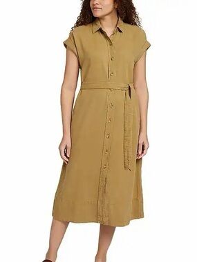 Faherty Antique Bronze Organic Cotton Blend Belted Arlie Shirt Dress Size Small